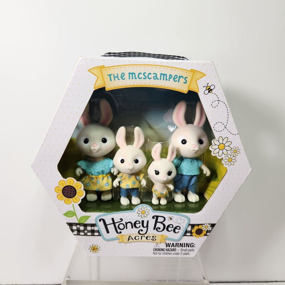 Honey Bee Acres The McScampers Rabbit Family Kids Bunny Flocked Fuzzy Animals